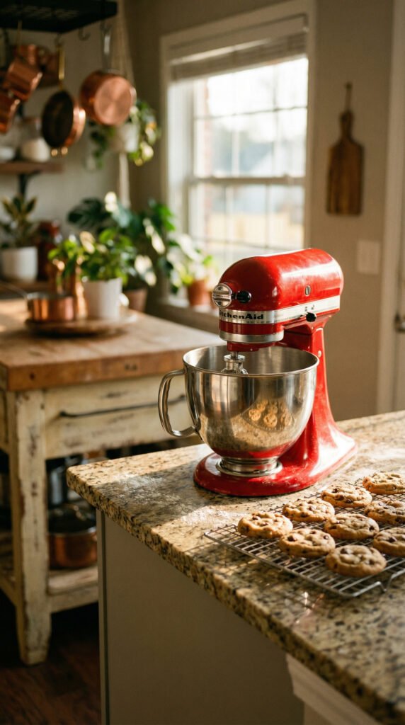 KitchenAid stand mixer as the focal point on a sleek granite countertop